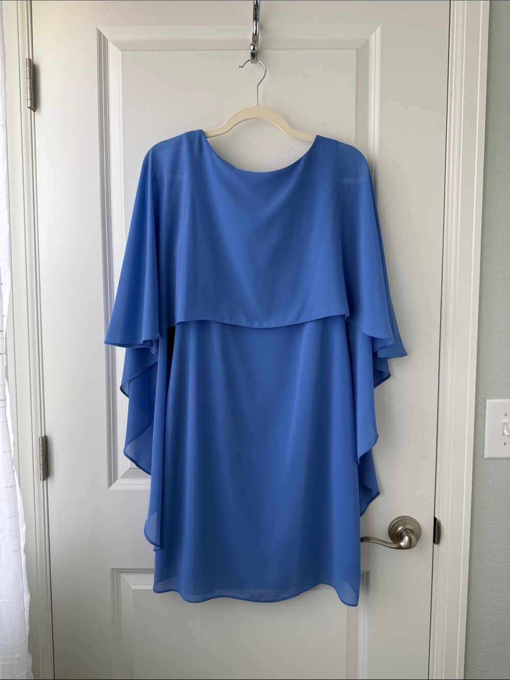 Vince Camuto Periwinkle Blue Chiffon Cape-Sleeve Midi Dress